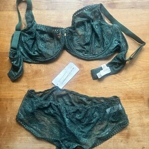 Simone Perele Swing Set Agate Green Lingerie Set Large and 95F NWT